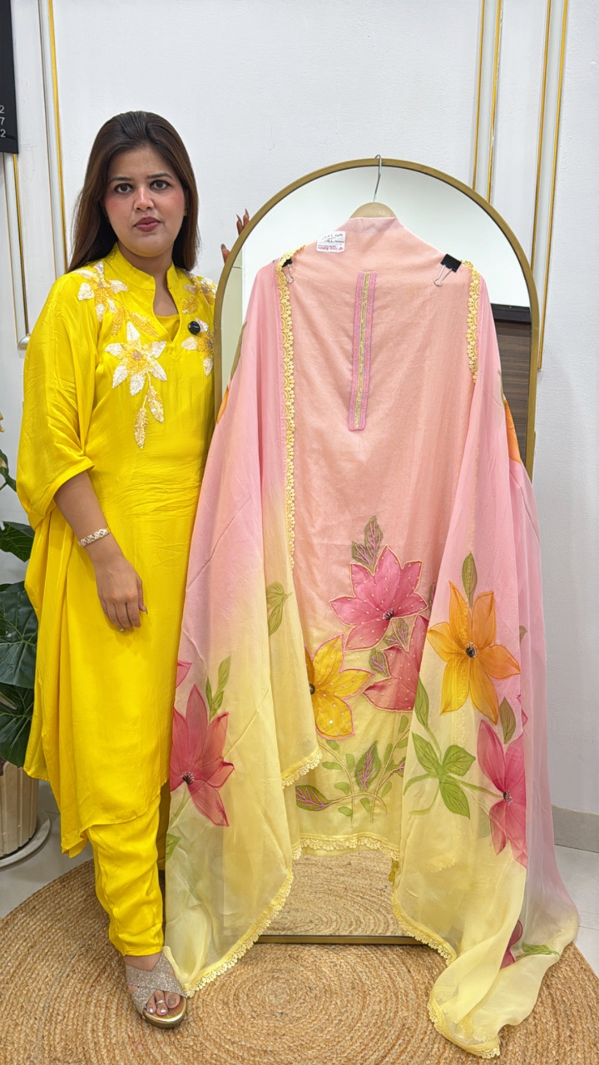 Premium Floral Mul Chanderi Unstitched Suit with Brush Paint & Peeta Work GF 300